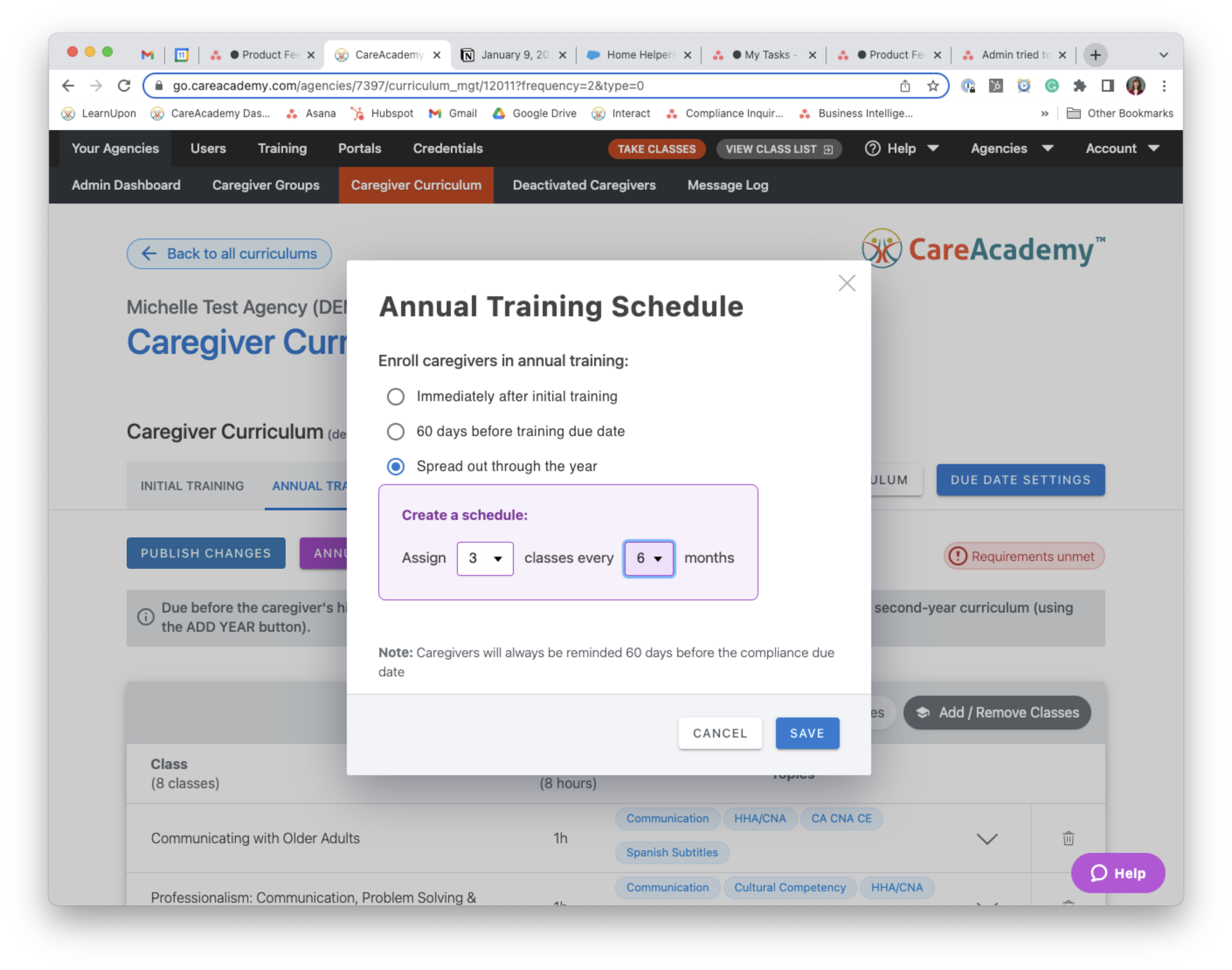 Annual Training Schedule